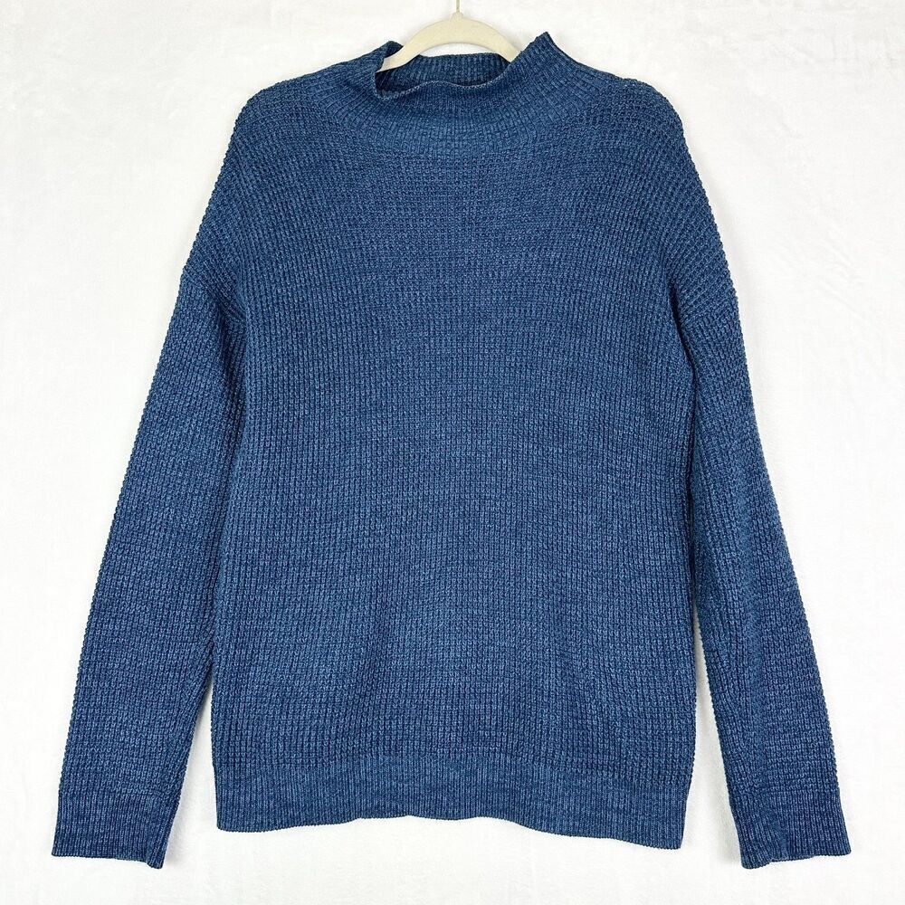 J McLaughlin Mockneck Knit Sweater Size Medium Cotton Modal Blue Classic